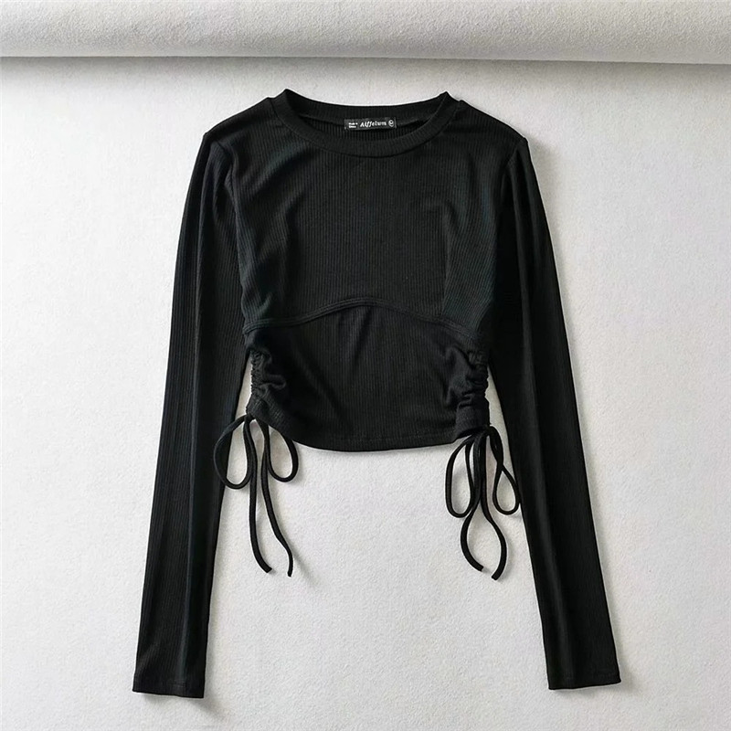 Ins Trend Round Neck Sexy Double Side Drawstring Top