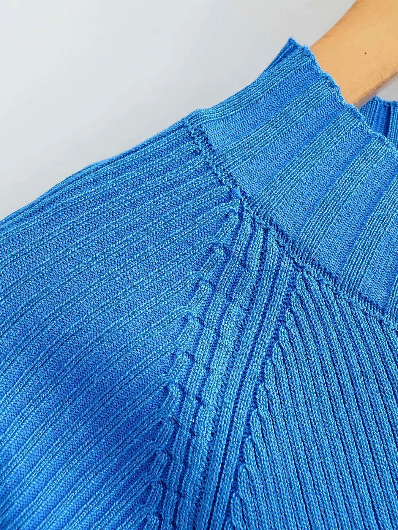 Women'S New Products European And American Lace Design Round Neck Slim Short Sleeve Knitted T-Shirt Top