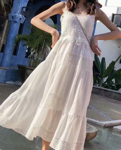 Embroidered Stitching Lace All-match Vest Skirt