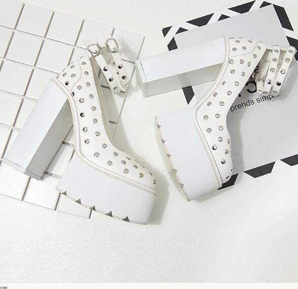 High Heels Super High Heel Hate Sky High Platform Rivet Single Shoes White - Shop at LoveMi