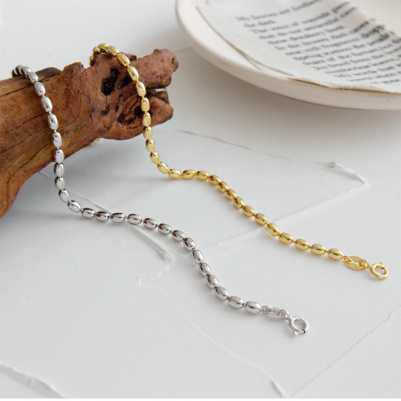 Korean S925 Silver Ins Small Geometric Ellipse Small Bead Bead Bead Bracelet Personality Versatile Silver Chain Jewelry