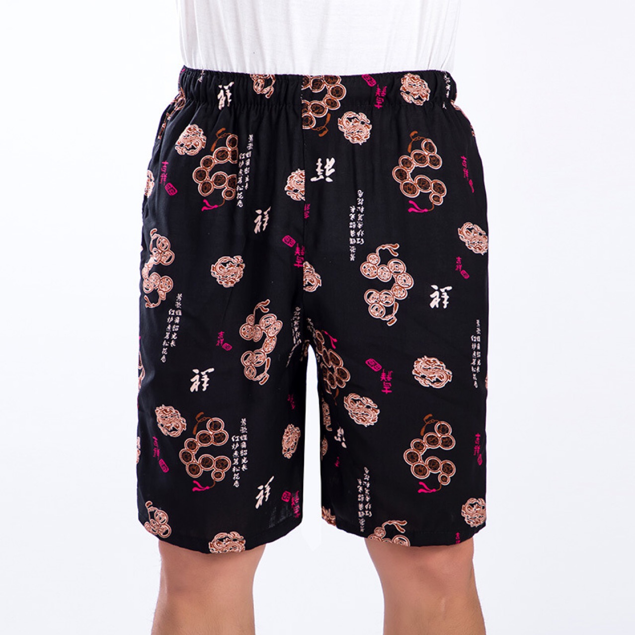 Summer Men's Cotton Silk Casual Loose Shorts Cropped Trousers