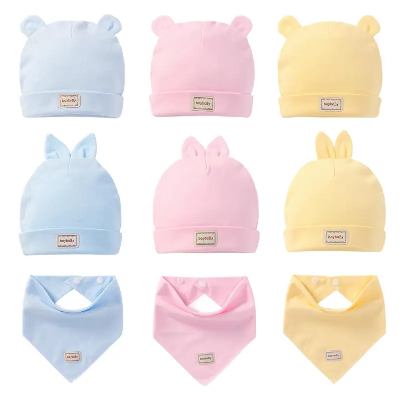 Cute Kids Hat Cap with Bibs Candy Solid Colors