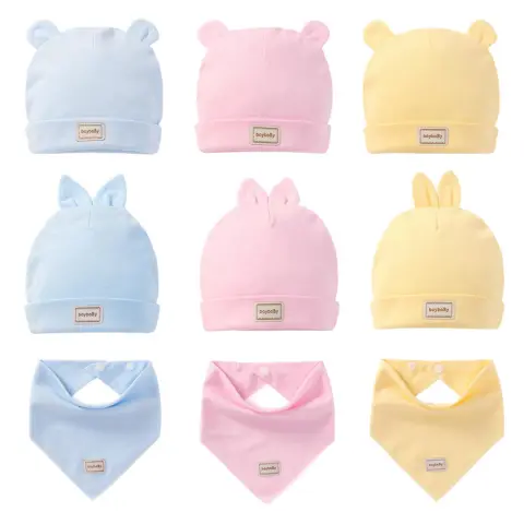 Cute Kids Hat Cap with Bibs Candy Solid Colors