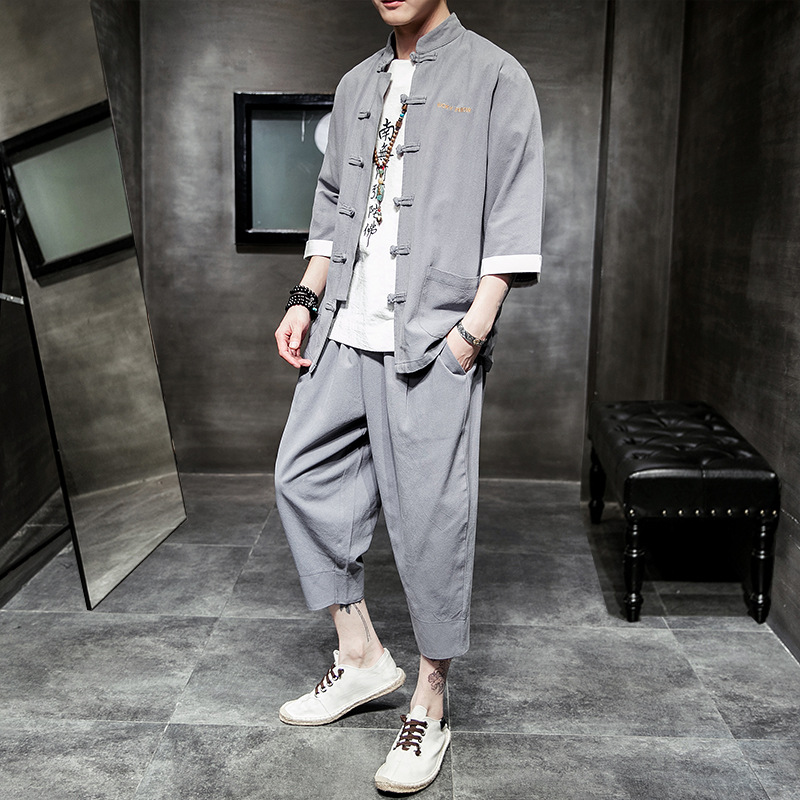 Plate Button Sleeve Cardigan Cuff Color Matching Retro Men's Clothing