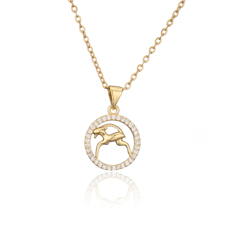 Golden Twelve Constellation Pendant Necklace Female INS Wind Copper Micro Inlaid Jewelry Wish