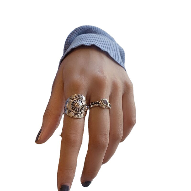 Retro 925 Silver Ring Female Fashion Rock Party Personality Ring Wild Design Index Finger Ring