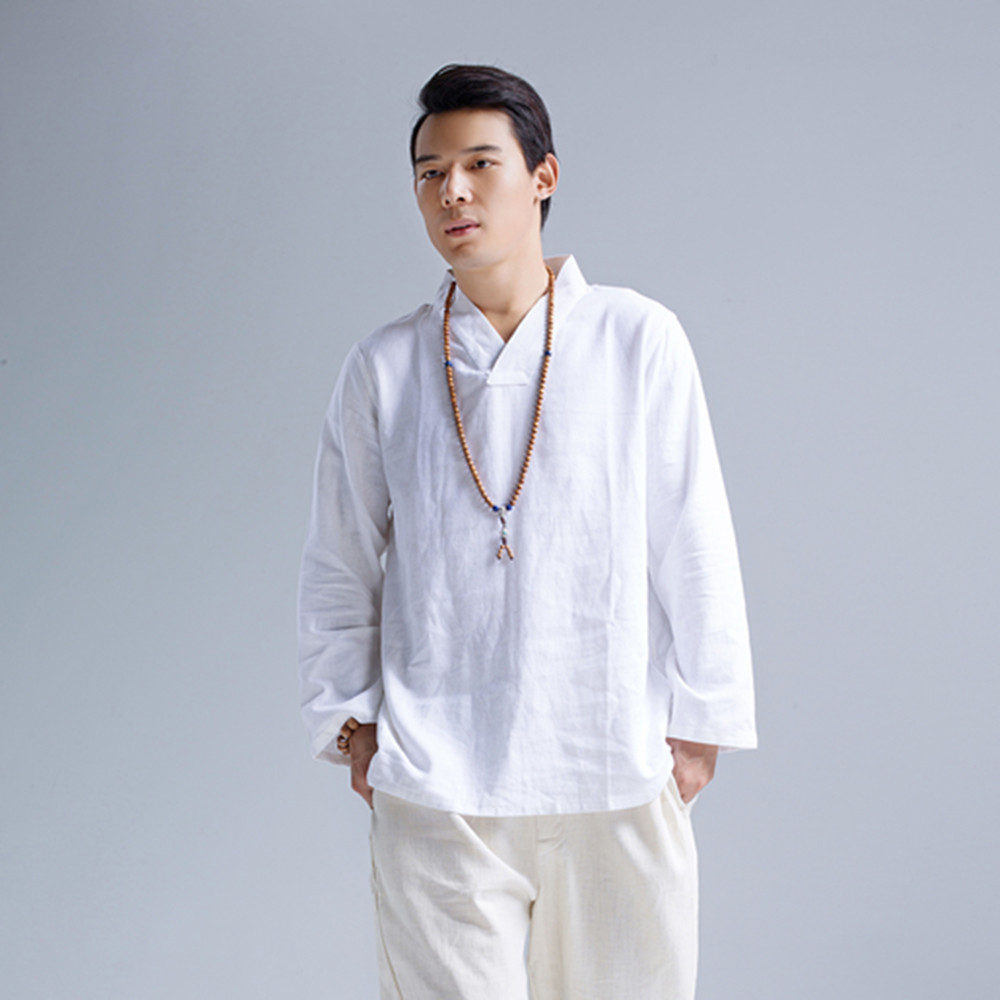 Chinese Style Linen Men'S Casual Solid Color Loose - Fitting Jacket