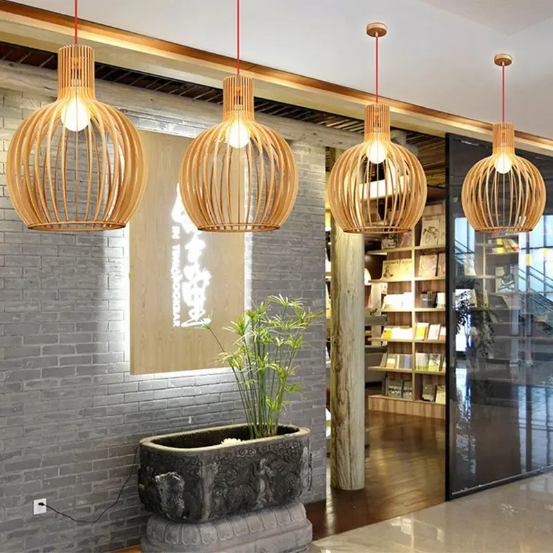 Nordic Birdcage Chandelier Solid Wood Retro Simple