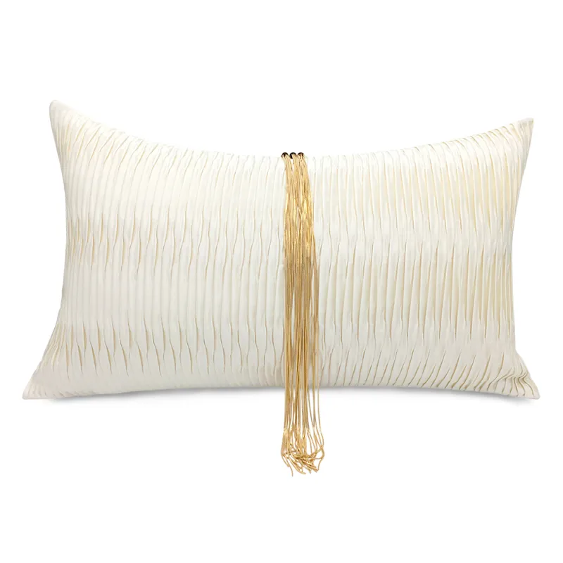 Nordic Tassel Pillow European Style Light Luxury Modern Sofa Cushion - Pearl White Throw Pillow