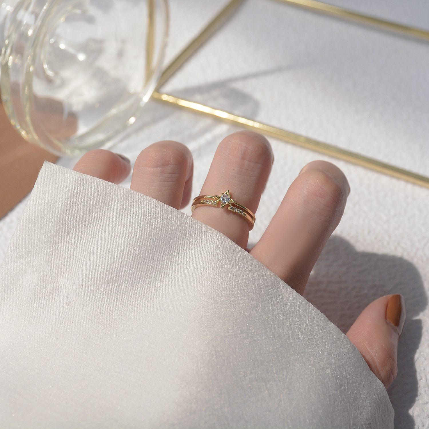 Exquisite Zircon 14k Gold-plated Temperament Ring Open Ring