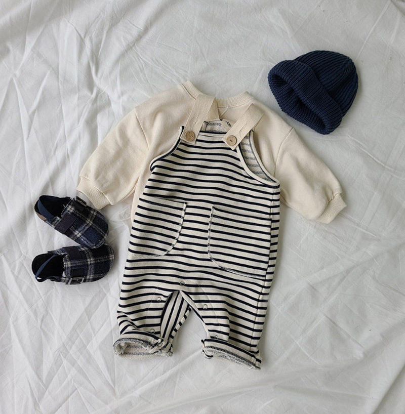 Open File Bib Pants For Men And Women, All-Match Fashion Casual Striped Jumpsuit