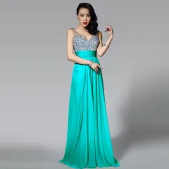 Evening Dress Long Banquet Toast Wedding Dress Evening Dress Chiffon Long Skirt - Green - View 1