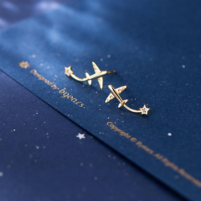 Korean Style Cute Small Fresh Airplane Sweet Diamond Star Earrings
