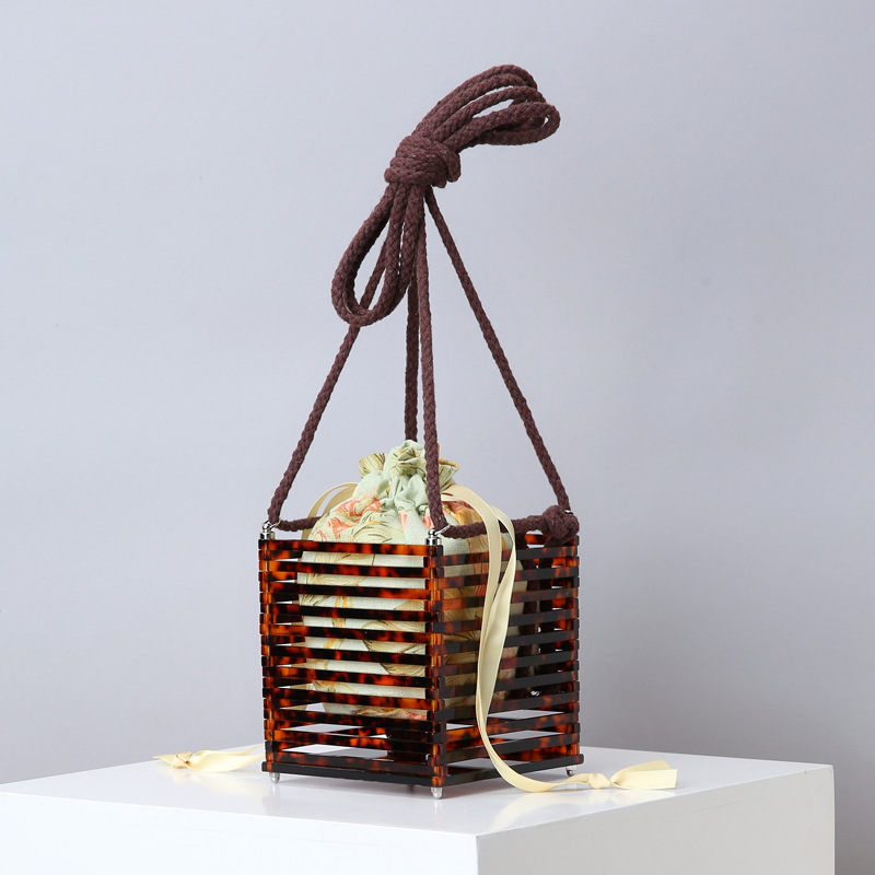 Acrylic Hand Twisted Bag Beach Hand Knitted Cage Dinner Bag Drawstring Strap Detachable Hollow Diagonal Bag
