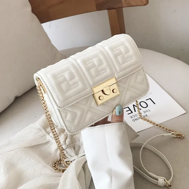Shoulder Messenger Bag Ins Portable French Fashion Western Style Chain Small Square Bag White - Shop at LoveMi