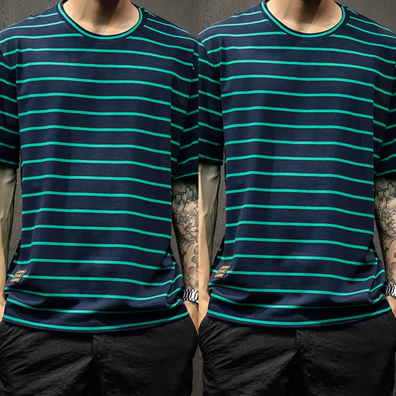 Striped Short-sleeved T-shirt Men's Bottoming Shirt Plus Size Clothes