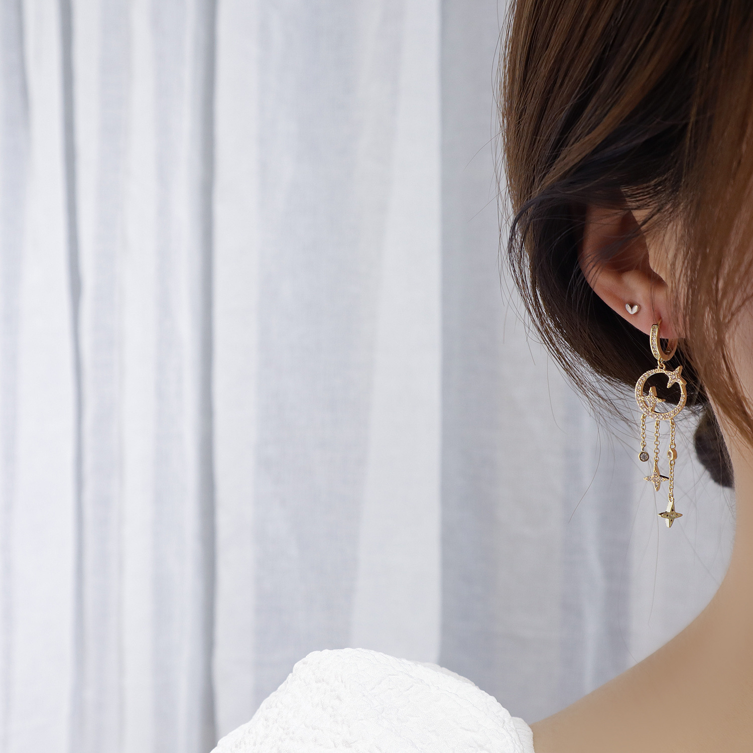 Tassel Star And Moon Dream Catcher Element Shape Earrings Ear Buckle Temperament Earrings