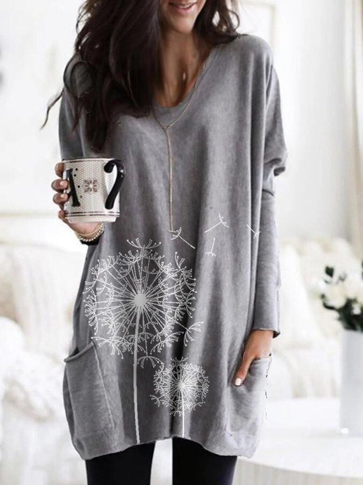 Title 2, Round Neck Printed Long-sleeved Blouse Sweater ...