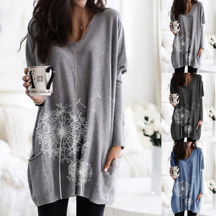 Title 5, Round Neck Printed Long-sleeved Blouse Sweater ...