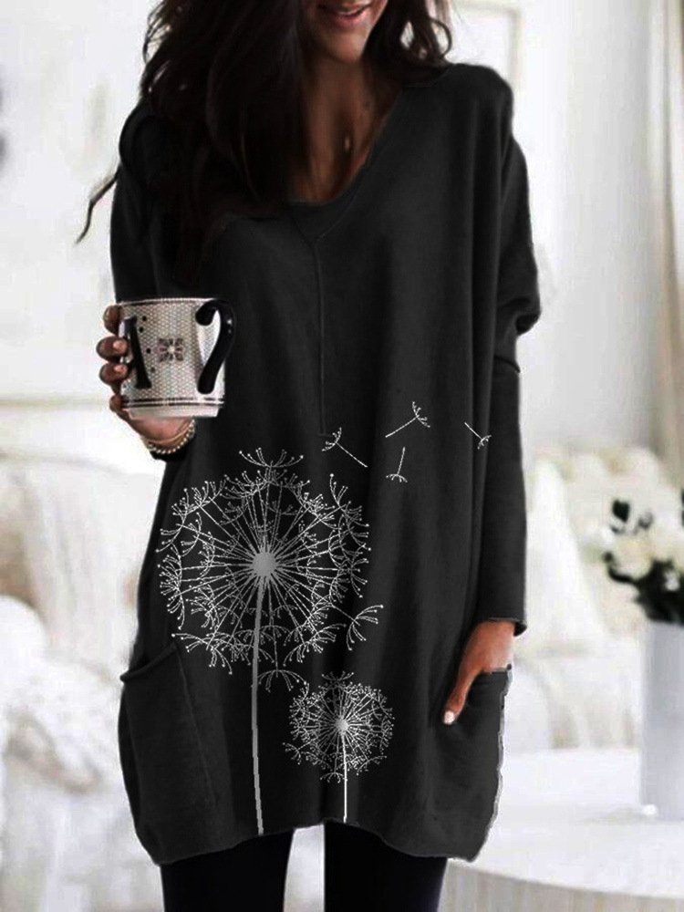 Title 3, Round Neck Printed Long-sleeved Blouse Sweater ...