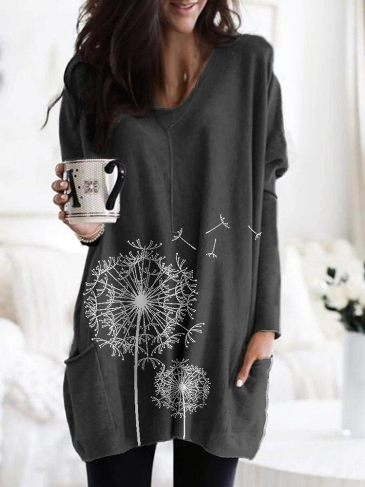 Title 7, Round Neck Printed Long-sleeved Blouse Sweater ...