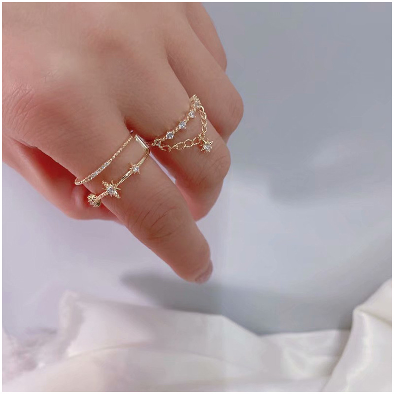 Japanese Light Luxury Star Pendant Zircon Ring Female Niche Design Net Red Opening Adjustable Index Finger Ring Ring