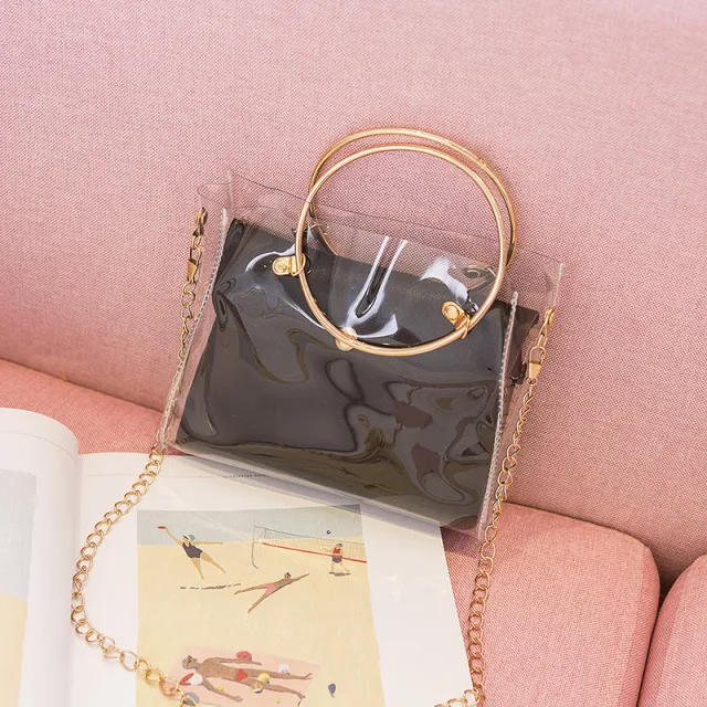 All match Jelly Transparent Picture Package Gift Chain Shoulder Bag Messenger Portable Female Bag Black - Shop at LoveMi