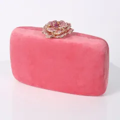 New Diamond Decoration Evening Bag PU Flannel Clutch Bag Chain Satchel Banquet Dress Bag Party Evening Gift Bag Evening Bag - Pink - View 1