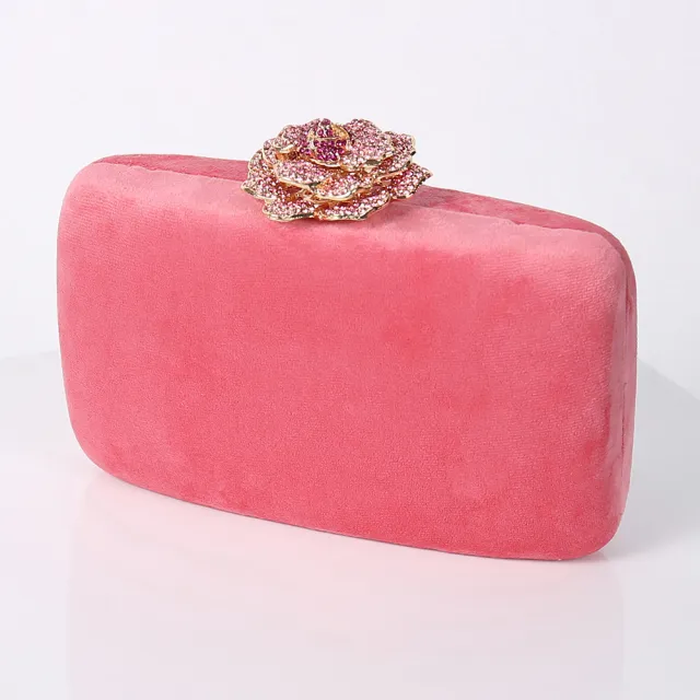New Diamond Decoration Evening Bag PU Flannel Clutch Bag Chain Satchel Banquet Dress Bag Party Evening Gift Bag Evening Bag Pink - Shop at LoveMi
