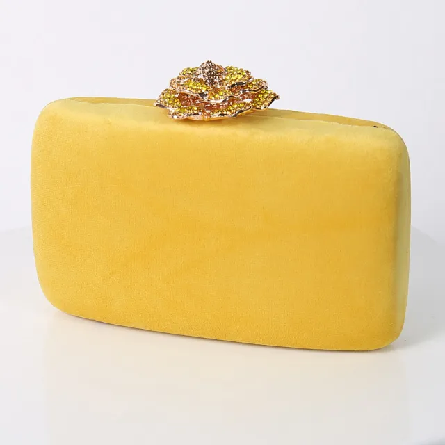 New Diamond Decoration Evening Bag PU Flannel Clutch Bag Chain Satchel Banquet Dress Bag Party Evening Gift Bag Evening Bag Yellow - Shop at LoveMi
