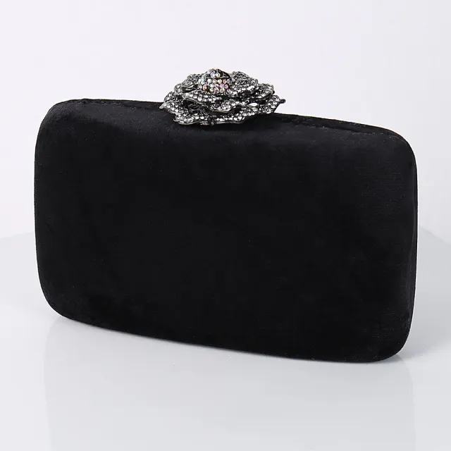 New Diamond Decoration Evening Bag PU Flannel Clutch Bag Chain Satchel Banquet Dress Bag Party Evening Gift Bag Evening Bag Black - Shop at LoveMi