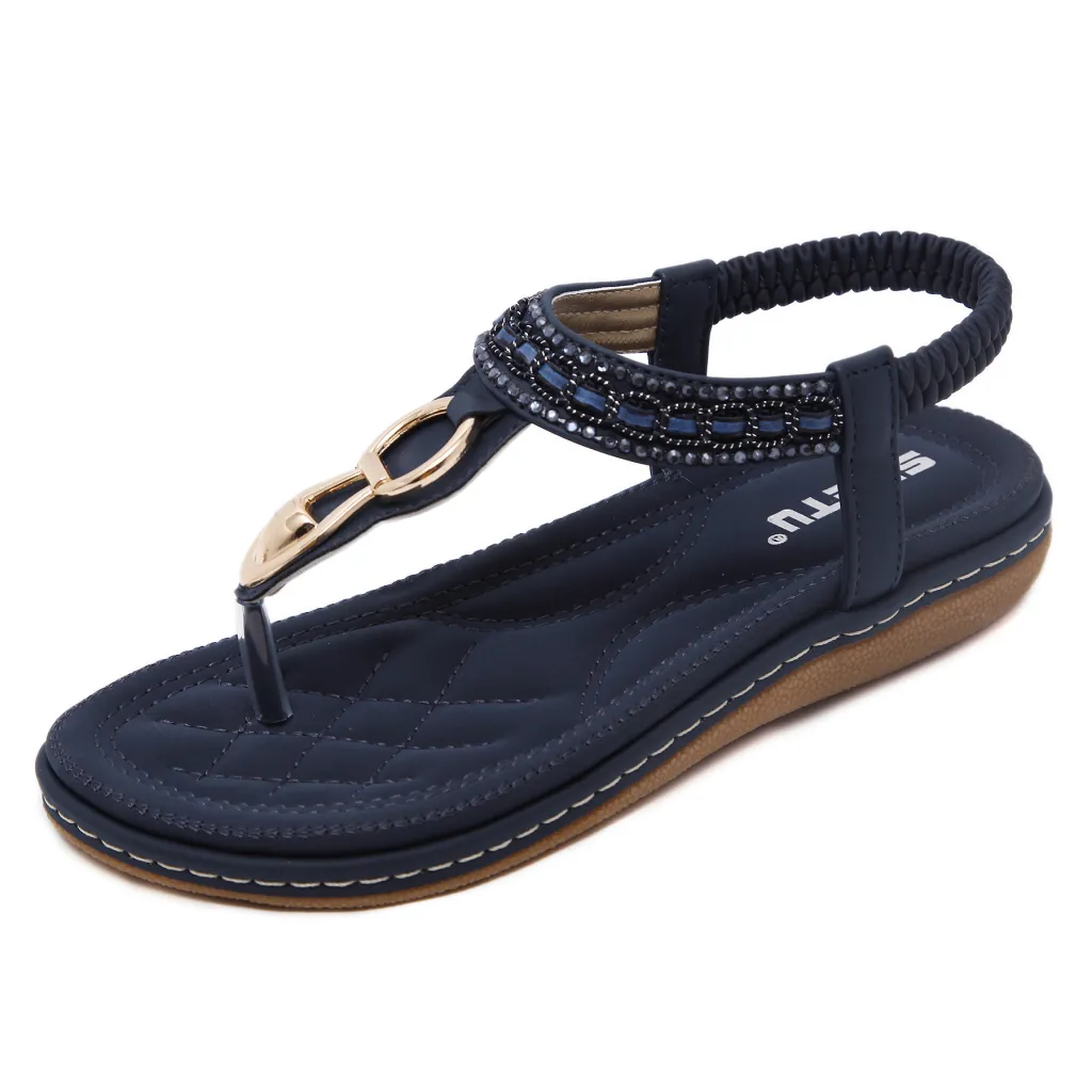 Bohemian Flat Holiday Flip Flops - Blue