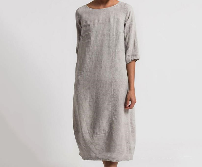 Women's Cotton And Linen Casual Plus Size Dress