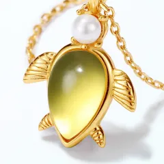 Japanese Simple Amber Turtle Silver Pendant Female Korean Tortoise Geometric Animal 925 Silver Pendant - Gold - View 1