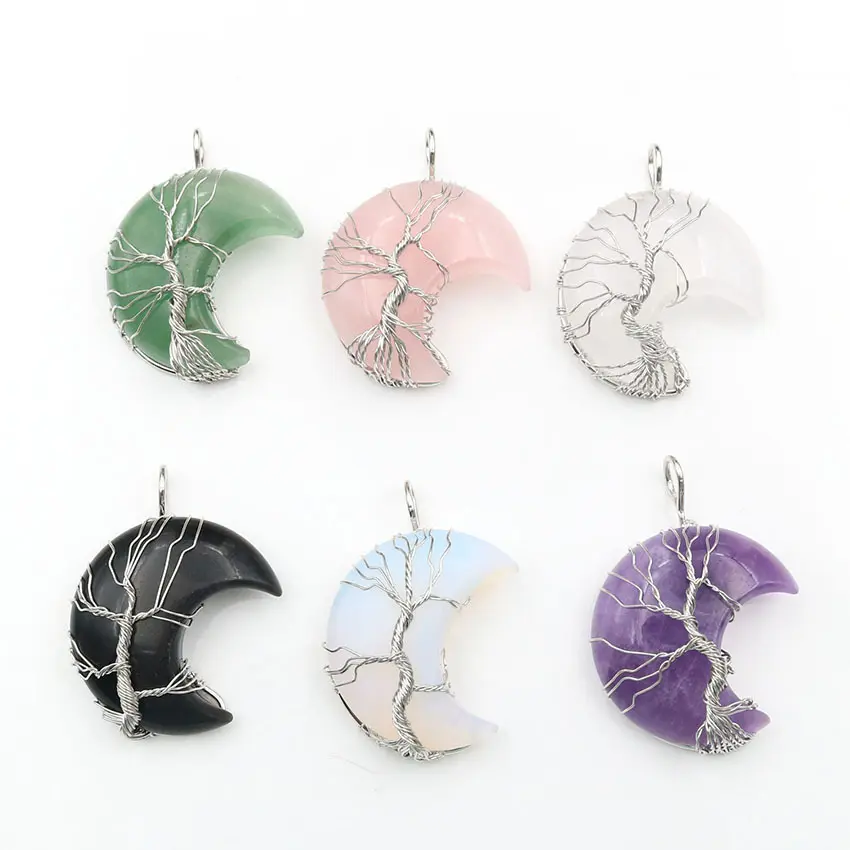 New Handmade Necklace Jewelry Moon Natural Crystal Stone Tree