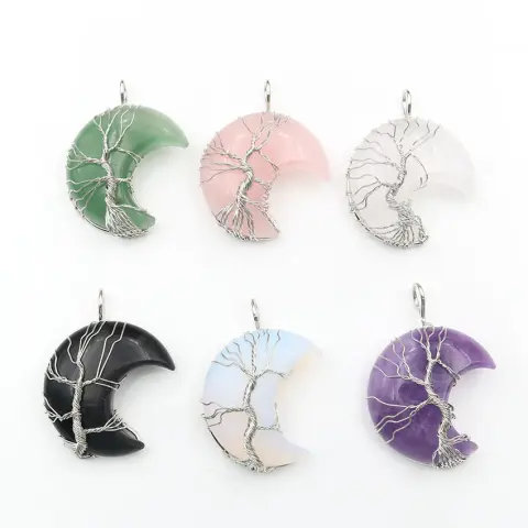 New Handmade Necklace Jewelry Moon Natural Crystal Stone Tree