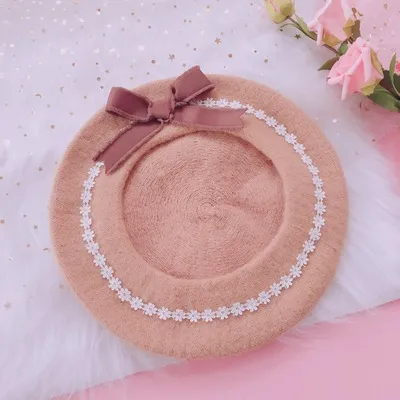 Japanese Beret Lolita Biscuit Hat Girl Sweet And Cute Beret Beige - Shop at LoveMi