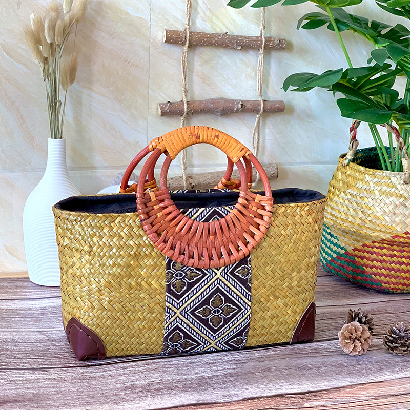 Thai handmade straw bag with retro national style rattan bamboo weaving popular middle-aged women's weaving