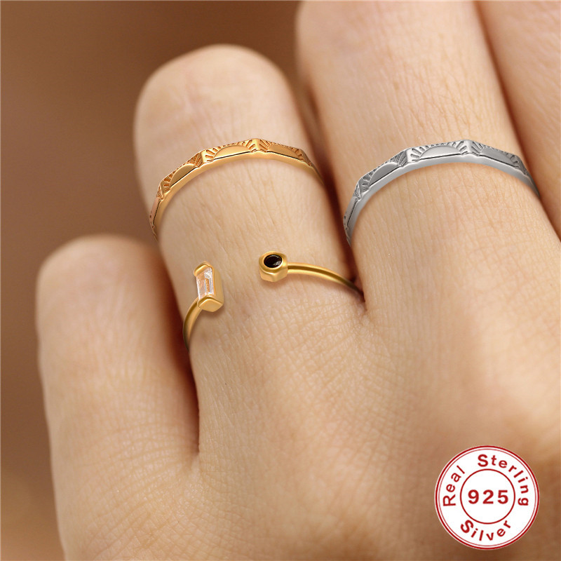 Minimalist Geometric Rectangle Round Trendy Open Diamond Ring