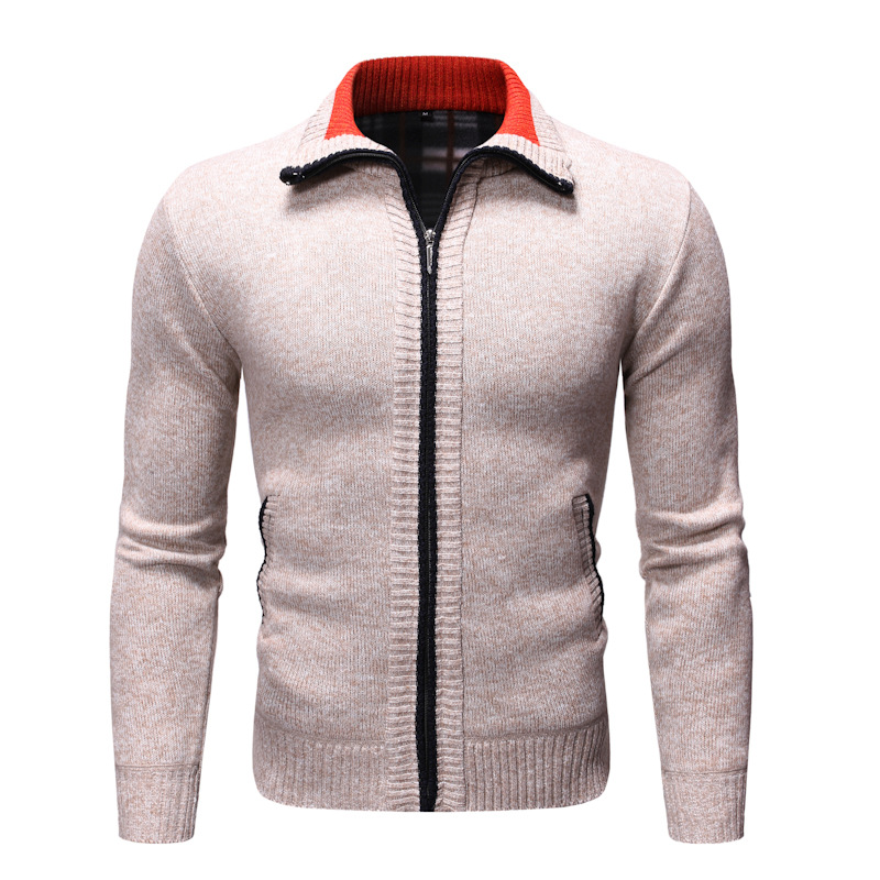 Casual Solid Color Plus Velvet Thick Men's Stand-up Collar Sweater