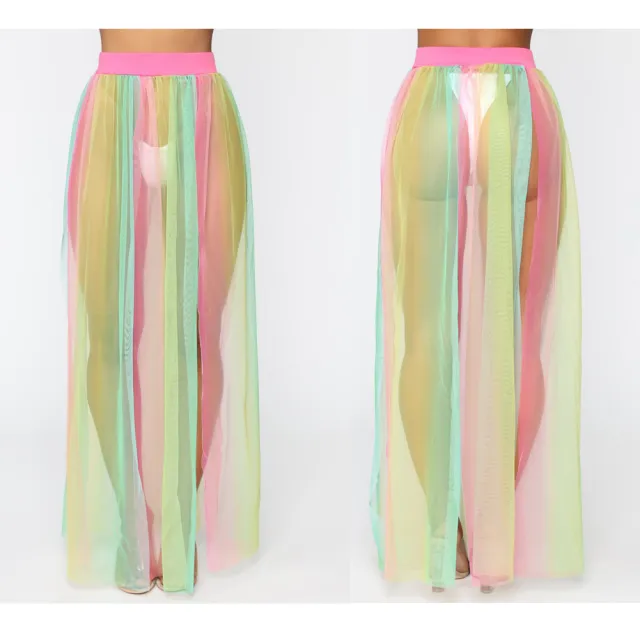 Women Bikini Cover Up Swimwear Mesh Sheer Beach Maxi Wrap Skirt Sarong Pareo One Piece Summer Bathing Suit Swimsuit Holiday Colorful - Shop at LoveMi
