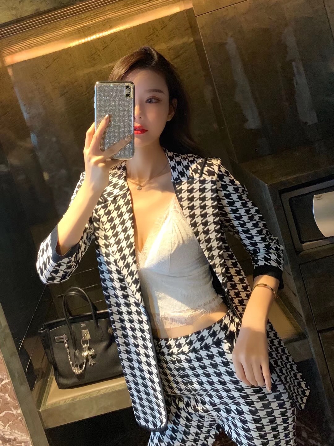 Houndstooth Suit European And American New Lapel Jacquard High Quality Suit Spring And Summer Ladies