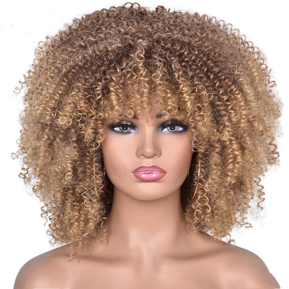 Afro Wig European and American Wig Female Short Curly Hair Wig African Small Curly Hair Rose Mesh Chemical Fiber Headgear Wigs Brown - Shop at LoveMi