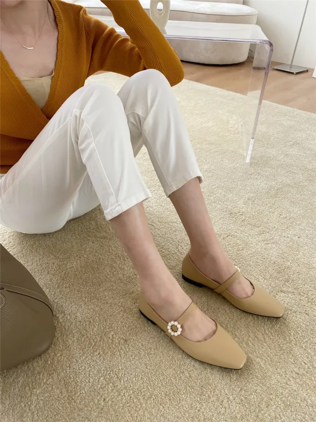Flat Square Toe Single Sshoes Women Shoes Gentle Fairy All match Black Work Shoes Beige - Shop at LoveMi