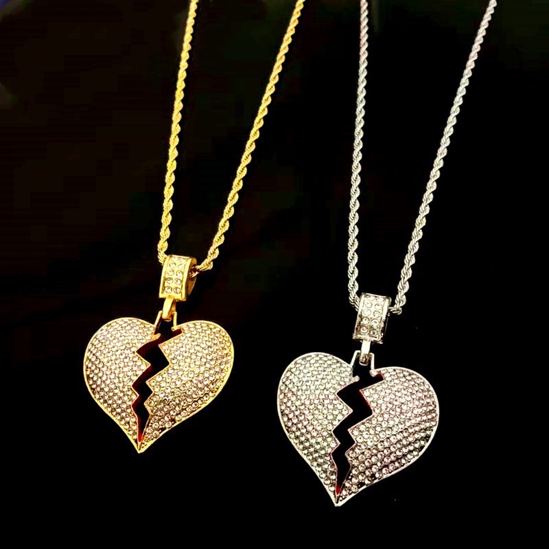 Hip Hop Diamond Personality Heartbreak Lady Necklace ins