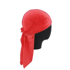 Velvet Long Tail Pirate Hat Long Ribbon Hood Hat Baotou Hat - Red - View 1