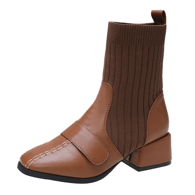 Autumn And Winter New Fashion Mid Tube Women's Boots Thick Heel Ankle Boots Brown - Shop at LoveMi