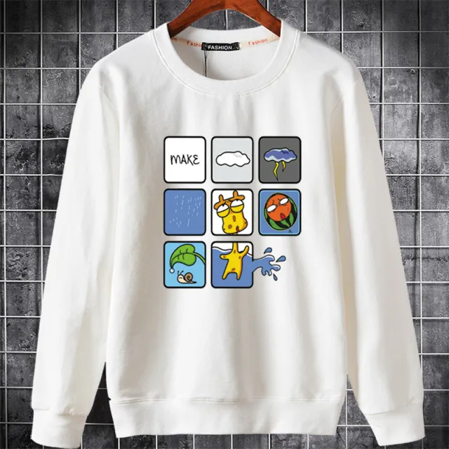 Round Neck Printed Student Youth Couple Sports Jacket White - Shop at LoveMi