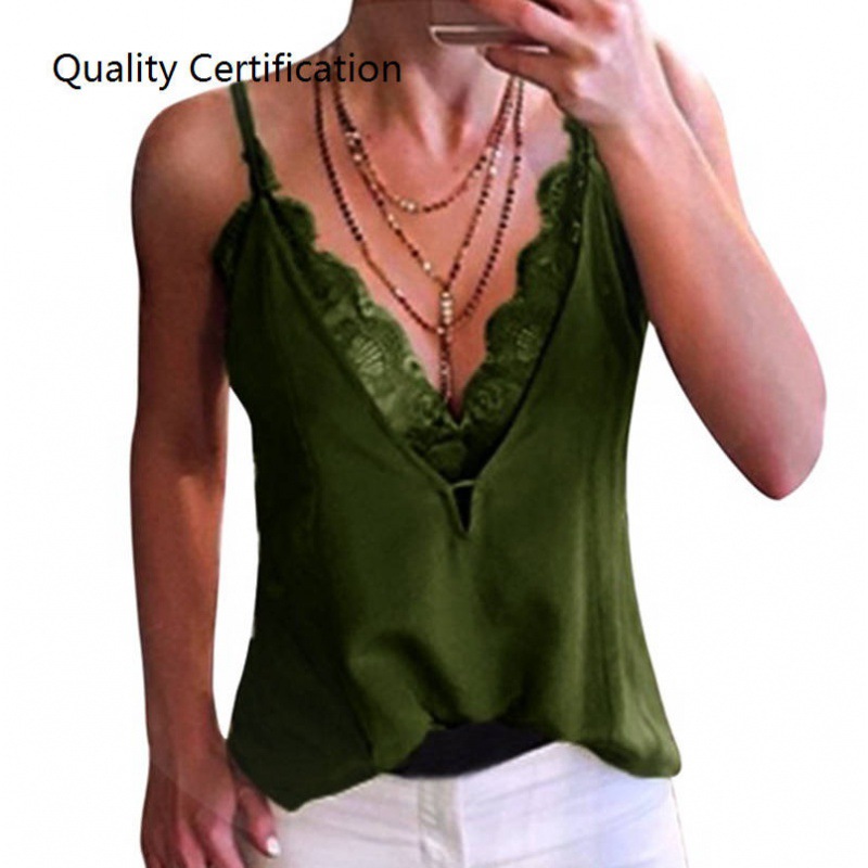 Trap Tank Tops Deep V Neck Vests Spaghetti Straps Green - Shop at LoveMi